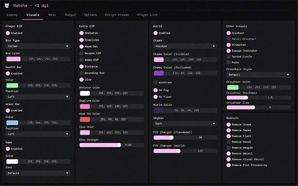 Matcha visuals settings preview